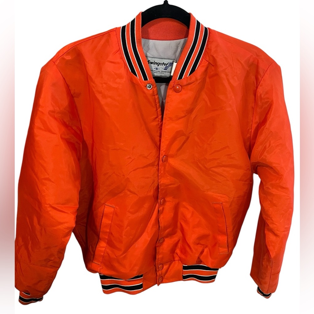 Vintage SWINGSTER Sz Small Men's Orange 80s/90s Varsity Satin Jacket